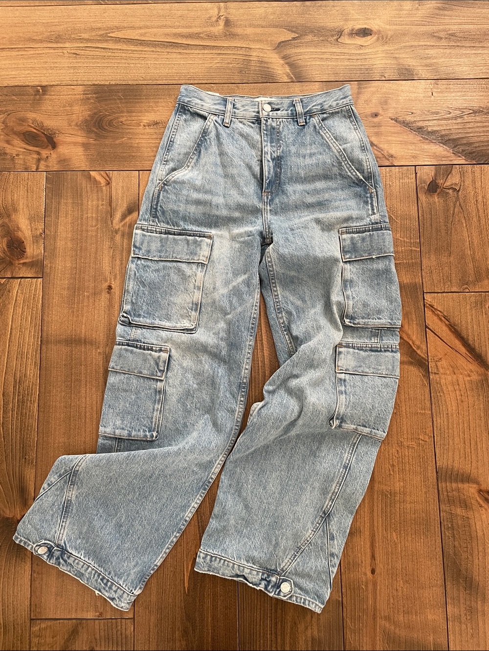 Denim Forum Light Blue Bootcut Cargo Jeans